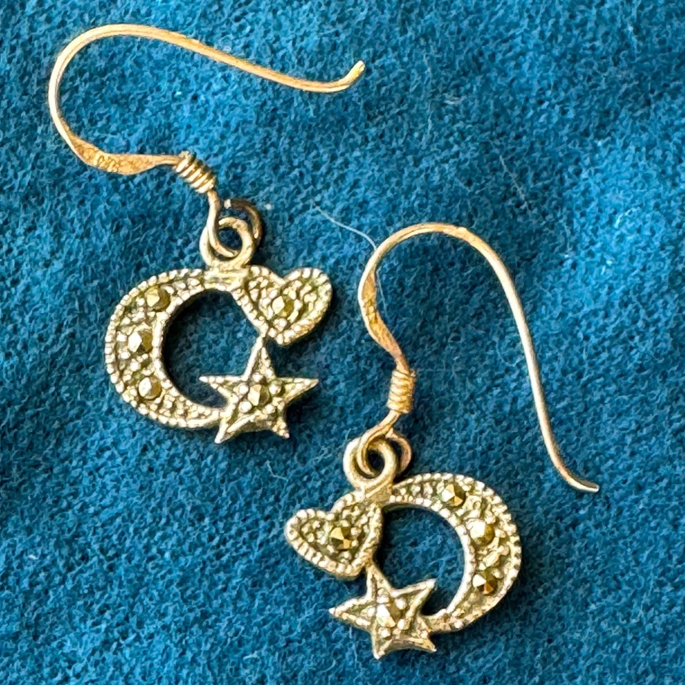 Vintage Sterling Silver and Marcasite sun moon and stars earrings